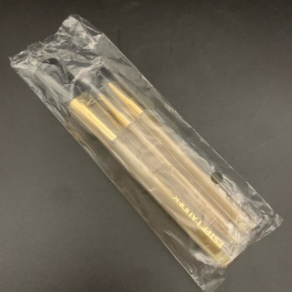 Vintage NEW Estee Lauder 3 Pc. Makeup Brush Set Gold Tone - Picture 5 of 7